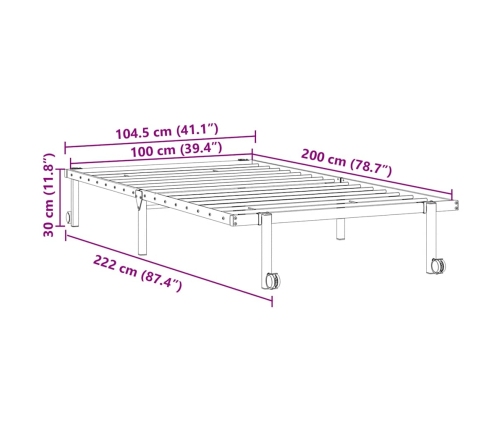 Estructura de cama sin colchón plegable negro acero 100x200 cm