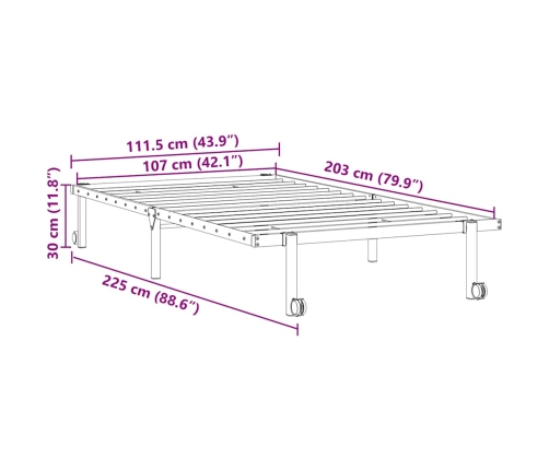 Estructura de cama sin colchón plegable negro acero 107x203 cm