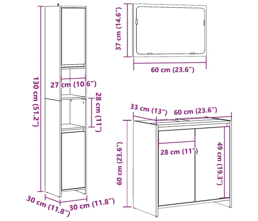 Set muebles de baño 2 piezas madera contrachapada gris hormigón