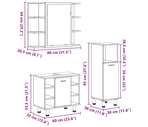 Set muebles de baño 2 piezas madera contrachapada gris hormigón