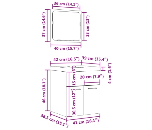 Set muebles de baño 2 piezas madera contrachapada gris hormigón