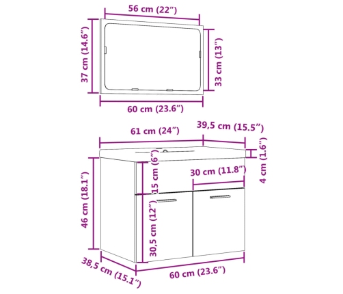 Set muebles de baño 2 piezas madera contrachapada gris hormigón