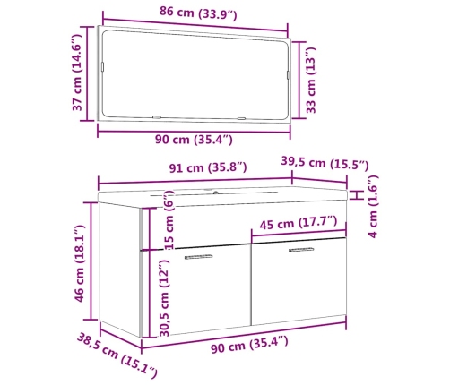 Set muebles de baño 2 piezas madera contrachapada gris hormigón