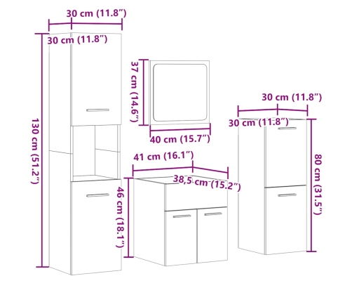 Juego muebles de baño 4 pzas madera contrachapada gris hormigón