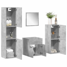 Juego muebles de baño 4 pzas madera contrachapada gris hormigón