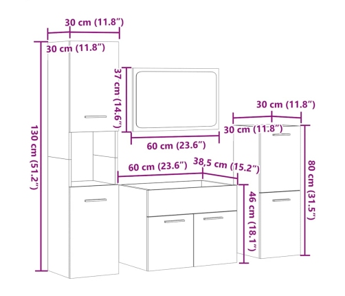 Juego muebles de baño 4 pzas madera contrachapada gris hormigón