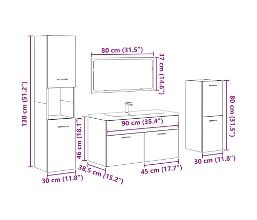 Juego muebles de baño 4 pzas madera contrachapada gris hormigón