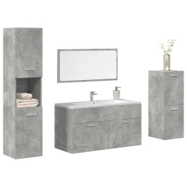 Juego muebles de baño 4 pzas madera contrachapada gris hormigón