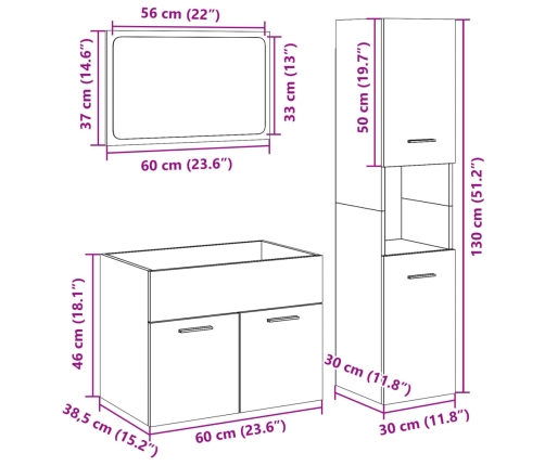 Set muebles de baño 2 piezas madera contrachapada gris hormigón