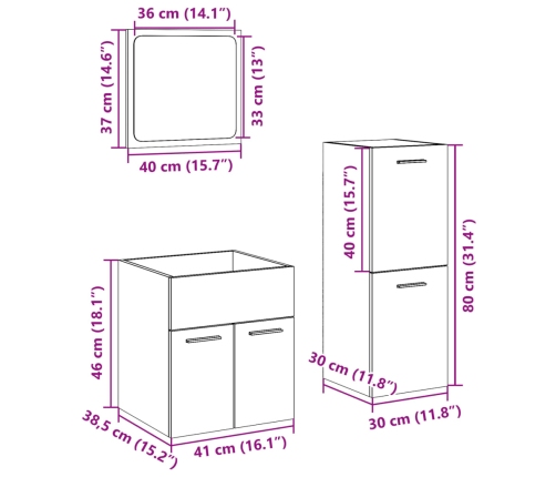 Set muebles de baño 2 piezas madera contrachapada gris hormigón