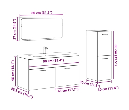 Set muebles de baño 2 piezas madera contrachapada gris hormigón