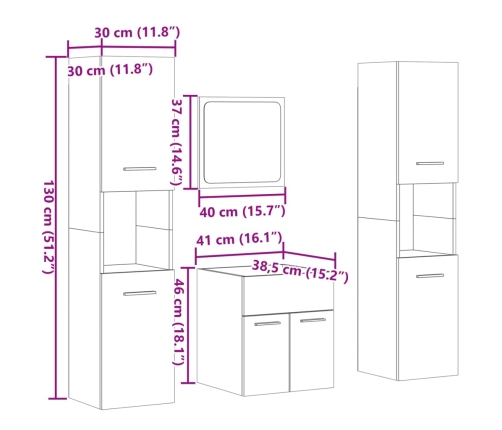 Juego muebles de baño 4 pzas madera contrachapada gris hormigón