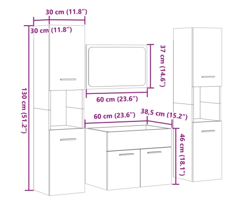 Juego muebles de baño 4 pzas madera contrachapada gris hormigón