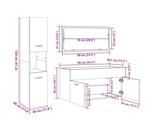 Juego muebles de baño 4 pzas madera contrachapada gris hormigón