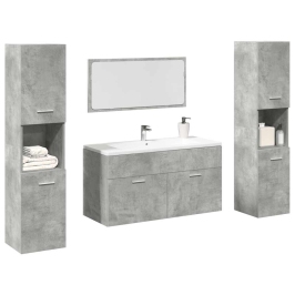 Juego muebles de baño 4 pzas madera contrachapada gris hormigón