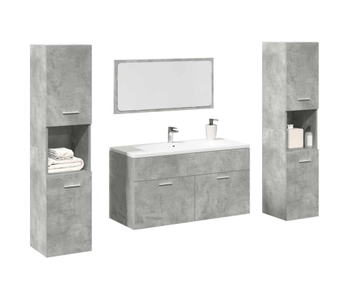 Juego muebles de baño 4 pzas madera contrachapada gris hormigón