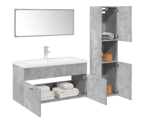 Juego muebles de baño 4 pzas madera contrachapada gris hormigón