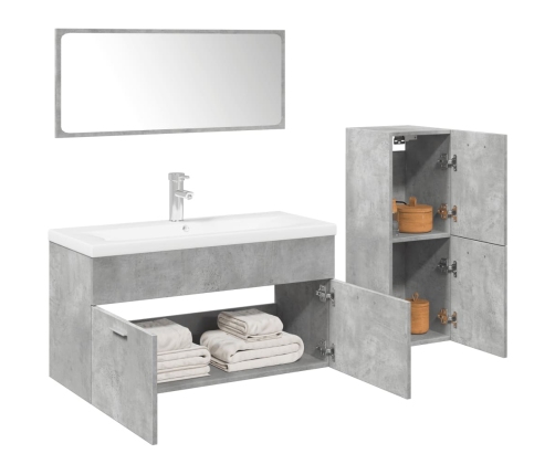 Juego muebles de baño 4 pzas madera contrachapada gris hormigón