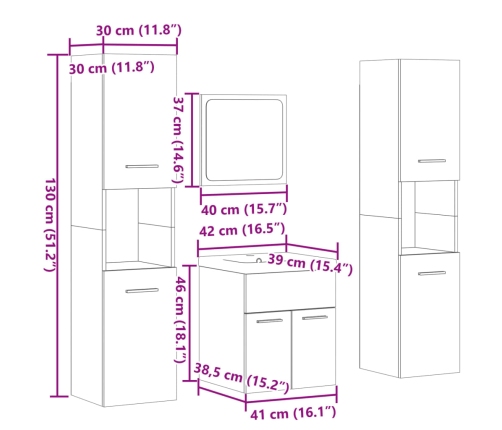 Set muebles de baño 5 piezas madera ingeniería gris hormigón