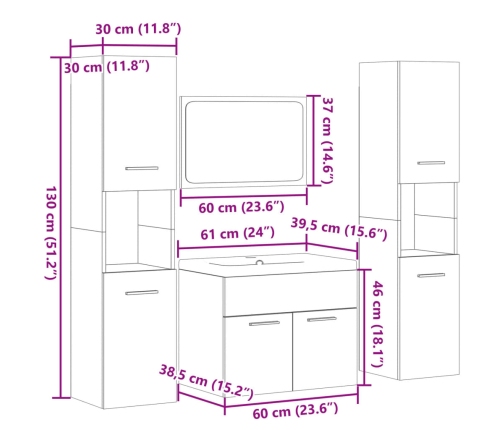 Juego muebles de baño 4 pzas madera contrachapada gris hormigón