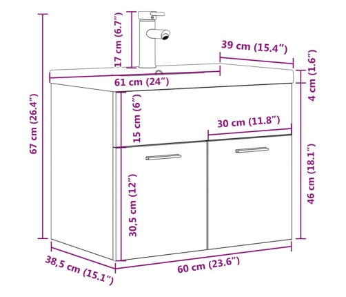 Mueble de baño con lavabo incorporado y grifo gris hormigón