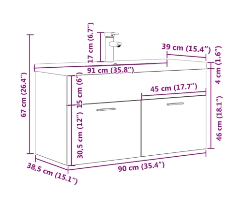 Mueble de baño con lavabo incorporado y grifo gris hormigón