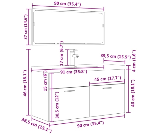 Set muebles de baño 2 piezas madera contrachapada gris hormigón