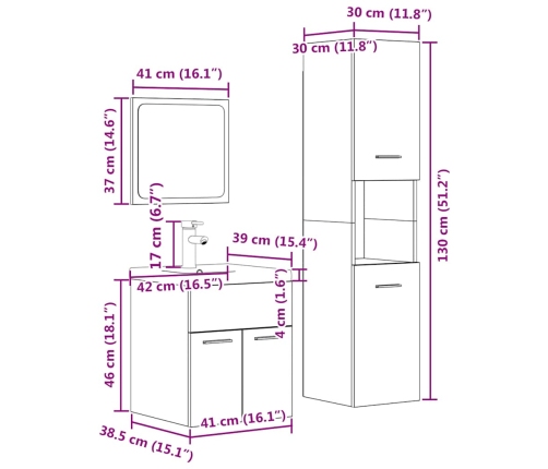 Juego muebles de baño 4 pzas madera contrachapada gris hormigón