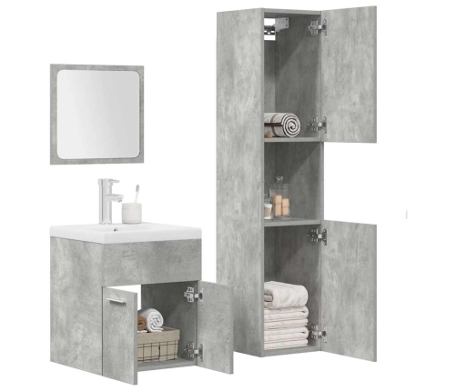 Juego muebles de baño 4 pzas madera contrachapada gris hormigón