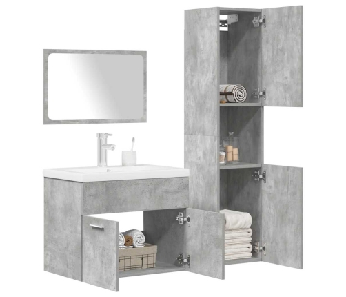 Juego muebles de baño 4 pzas madera contrachapada gris hormigón