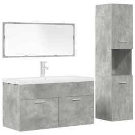 Juego muebles de baño 4 pzas madera contrachapada gris hormigón