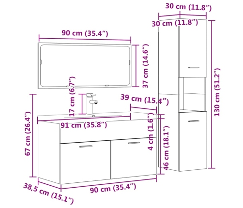 Juego muebles de baño 4 pzas madera contrachapada gris hormigón