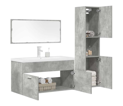 Juego muebles de baño 4 pzas madera contrachapada gris hormigón