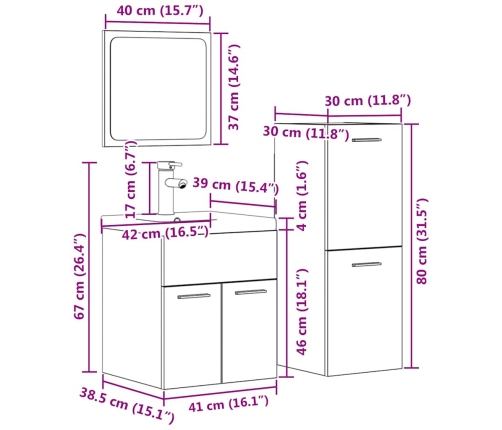 Juego muebles de baño 4 pzas madera contrachapada gris hormigón