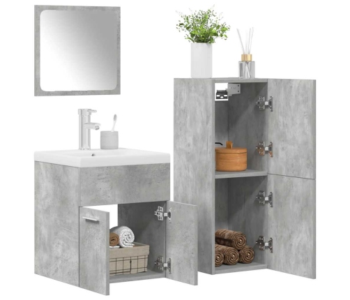 Juego muebles de baño 4 pzas madera contrachapada gris hormigón