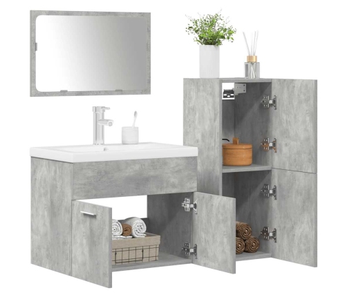 Juego muebles de baño 4 pzas madera contrachapada gris hormigón