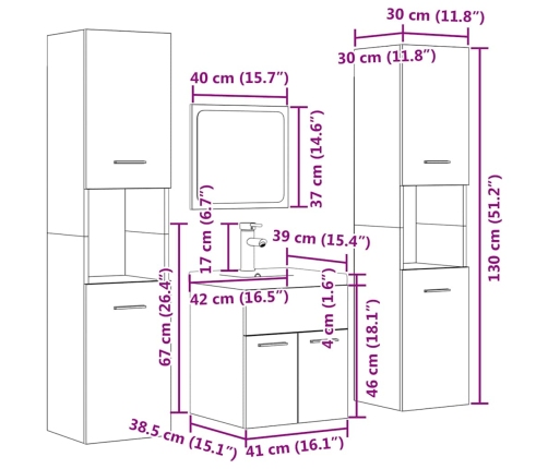 Set muebles de baño 5 piezas madera ingeniería gris hormigón