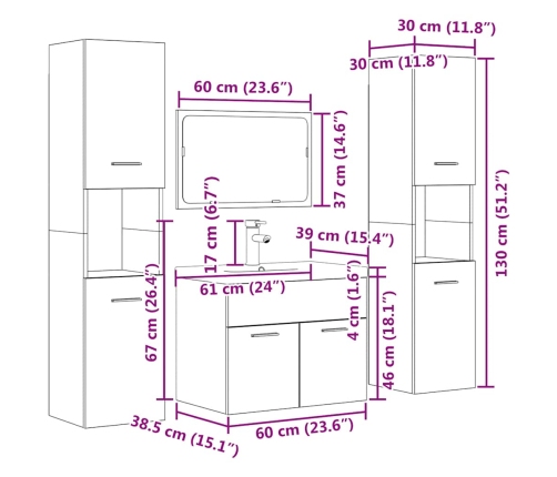 Set muebles de baño 5 piezas madera ingeniería gris hormigón