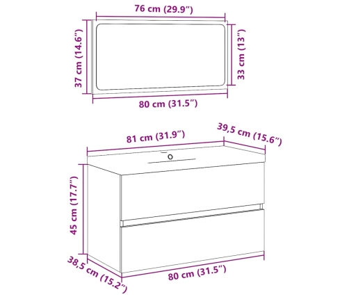 Set muebles de baño 2 piezas madera contrachapada gris hormigón