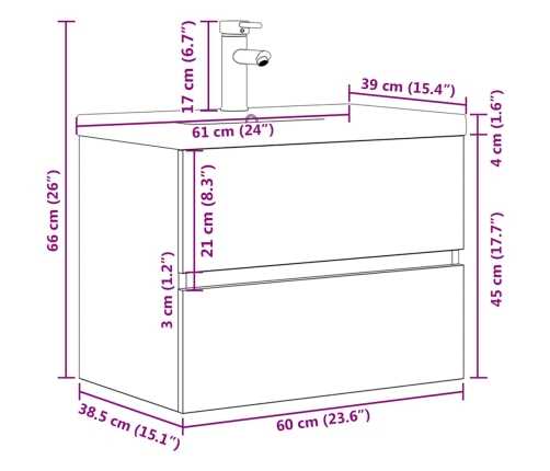 Set muebles de baño 2 piezas madera contrachapada gris hormigón