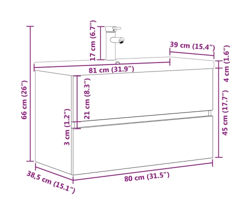 Set muebles de baño 2 piezas madera contrachapada gris hormigón