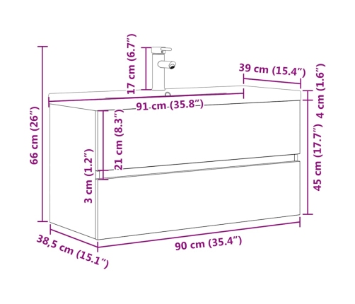 Set muebles de baño 2 piezas madera contrachapada gris hormigón