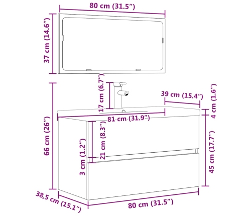 Set muebles de baño 2 piezas madera contrachapada gris hormigón