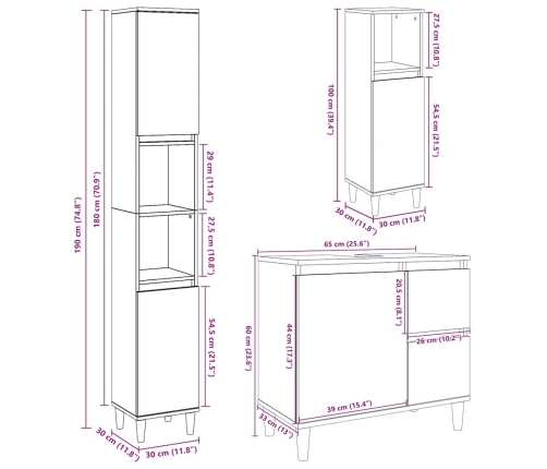 Set muebles de baño 2 piezas madera contrachapada gris hormigón