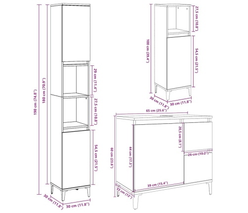 Set muebles de baño 2 piezas madera contrachapada gris hormigón