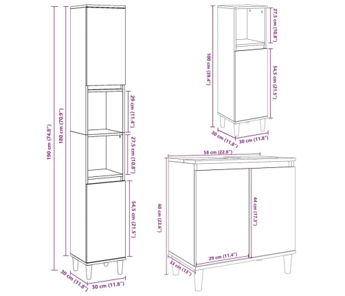 Set muebles de baño 2 piezas madera contrachapada gris hormigón