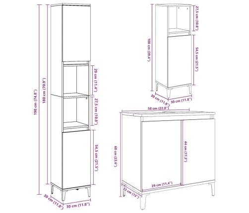 Set muebles de baño 2 piezas madera contrachapada gris hormigón