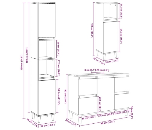 Set muebles de baño 2 piezas madera contrachapada gris hormigón