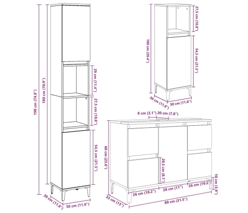 Set muebles de baño 2 piezas madera contrachapada gris hormigón