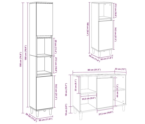 Set muebles de baño 2 piezas madera contrachapada gris hormigón